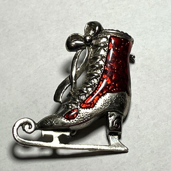 Vintage Silver Enamel Ice Skating Lapel Pin Brooch - Picture 1 of 5